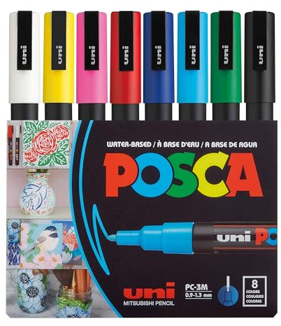 Marqueur Uni-Ball Posca PC3M pointe ogive 0,9 à 1,3 mm couleurs assorties - Etui de 8