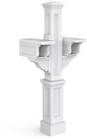 Mayne Rockport Double Arm Mail Post - White - 18in L x 23in W x 56.5in H - Standard Post, 2x Paper Holder Arms (5811-W)