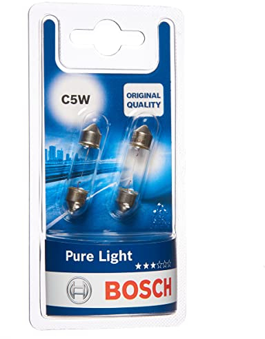 Bosch C5W (239) Pure Light Halogen Headlight Bulbs, 12 V 5 W, Original Quality - Socket Type SV8,5-8 - Pack of 2 Replacement Car Light Bulbs