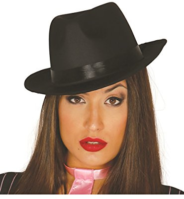 Guirca Sombrero de Gángster a Dulto, sólido, Color Negro, 12.5 x 32 x 28 (18811)