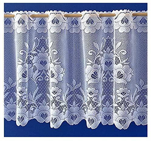 heimtexland ® Scheibengardine Jacquard Blumen Bordüre Gardine weiß Bistrogardine gebogt Typ10 HxB 42x160 cm
