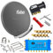 Fuba 8 Teilnehmer Digital SAT Anlage 85cm Schüssel DAA850A Anthrazit + hb-digital UHD 414 S Quattro LNB 0,1dB HDTV 4K + UHD-MS 5/8 Multischalter + Aufdreh-Set + 24 vergoldete F-Stecker Gratis dazu