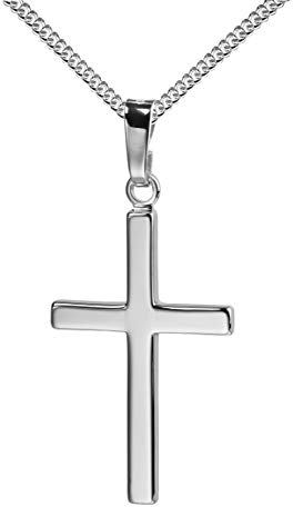 JEVELION Kreuzanhänger mit Kette, 925 Sterling Silber, Hochglanz, 30 mm x 14 mm, Unisex, Religiöses Symbol und Geschenk für verschiedene Anlässe