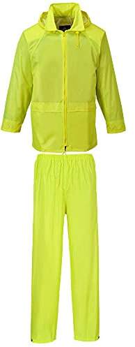 Portwest L440 Essentials Rainsuit Waterproof Lightweight Breathable Jacket & Trousers Pack-Away Hood Adjustable Fit Taped Seams Outdoor Workwear Protection, Yellow, XXL