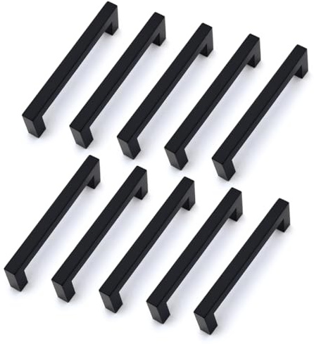 Drenky 10 unités poignées d'armoire en acier inoxydable boutons de porte noirs tirer la poignée de meubles avec vis pour tiroir armoire meubles cuisine décoration de la maison distance du trou 128mm