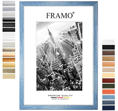 FRAMO35 30x40 Cornice (Azzurro) in MDF Fatta a Mano con lastra di Vetro Artificiale antiriflesso a Prova di Rottura e Robusta Parete Posteriore in MDF, Larghezza Cornice: 35 mm