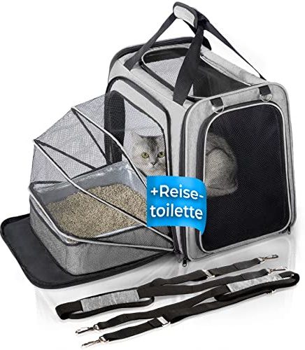 YOU DECIDE MUNICH Transportbox Cat 'S Premium Suite LX - Caja de transporte para gatos (caja de arena para gatos, plegable, con caja de arena), color gris