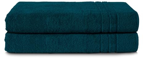 Komfortec 2er Saunatuch Set 70x200 cm aus 100% Baumwolle, XXL-Saunatücher, Sauna Handtuch, Weich, Groß, Frottee, Schnelltrocknend, Petrol