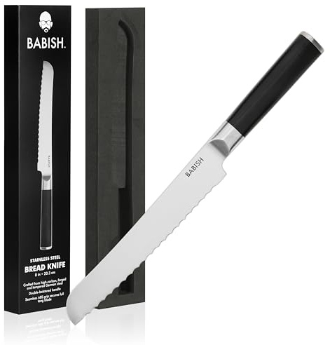 Babish 8-Inch Bread Knife – High-Carbon 1.4116 German Steel Kitchen Knife – Professional Serrated Cutlery for Slicing Bread and Baked Goods