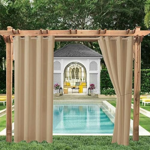 LiveGo för trädgård, uteplats, vattentät mörkläggning, värmeisolerande öljetter, genomföring, insynsskydd, pergola, balkong, inomhus, vardagsrum, N-beige, 2 paneler 132 x 239 cm