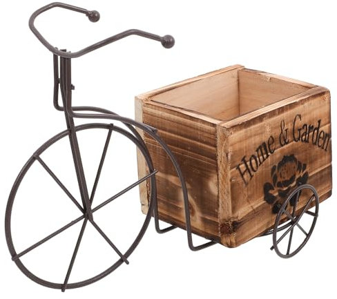 FONDOTIN Box Craft Decor White Ornament Vintage Wood Flower Pot Bike Planter Holder Tall Planters for Outdoor Plants Bicycle Ornaments Mothers Day Garden Gifts Ceramic Pot Frame Wooden Chair