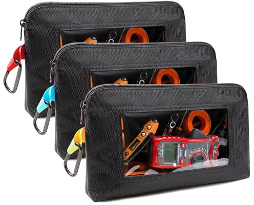 Foxrino Tool Pouch with Clear Window for Men, 1680D Oxford Small Tool Bag, Heavy Duty Tool Pouches with Zipper, Transparent Zipper Pouches for Organizing, Perfect Gifts for Him Dad Father Day, 3 Pack