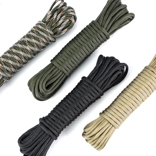 Paracord 4mm Set, Paracord 40m | 4 Stück x 33ft | Paracord Schnüre 7 Kern-Strängen Nylon Seil Bruchlast 272kg für DIY Armbänder Schlüsselbänder Hundehalsbänder - Gesamtlänge 132ft (4P-A-4x33ft)