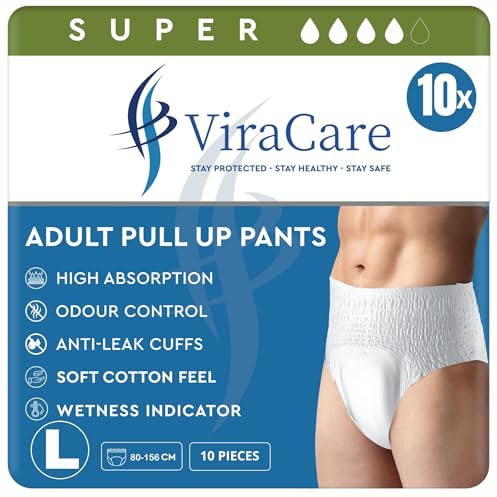 10 x Incontinence Pants Men & Women | with Wetness Indicator & Soft-Stretch Waistband | Disposable Adult Nappies | Waist Size Large 80-156 cm | Adult Diapers | (1 Pack of 10)