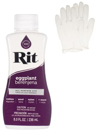 Rit Dye – Flüssige Stofffarbe zum Basteln, Kleidung und Dekor – 226.8 g Flasche – Aubergine (Handschuhe enthalten)