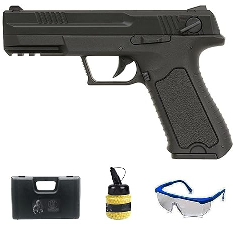 Pistolet Cyma CM127 électrique Noir (6 mm) | Pistolet Airsoft (Billes PVC) Calibre 6 mm + Bouteille 1000 Billes 0,12 g + Lunettes de Protection + Mallette rembourrée. [Puissance : 0,5 Joule]