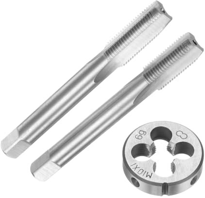 QUARKZMAN Set di 3pz Maschi e Filiera Metrici a Mano, M10 x 1 Maschi con Filettatura Conica/Tappo e Filiere Rotondo, Kit di Attrezzi Filettatura a Mano per Riparazione Filetti