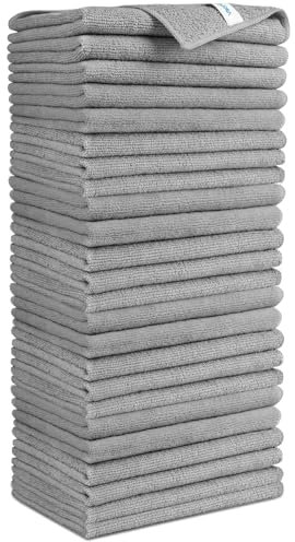 AIDEA Paños de limpieza de microfibra, 24 unidades, paños de microfibra, paños de limpieza, paños de limpieza para ventanas, suaves, muy absorbentes, sin rayas, para casa, cocina, coche, gris, 30 x 30
