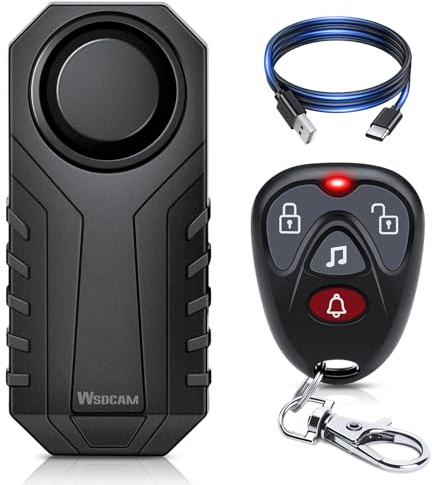 WSDCAM Wireless Bike Alarm with Remote, Rechargeable 113dB Loud Bicycle Alarm System Anti Theft, IP65 Waterproof, Bike Alarms for E-Bikes, Motorcycles, Scooter, Outdoor Riding and Cycling Safety