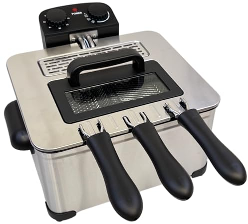 DBL MAX Double Basket 5L Electric Deep Fat Fryer – 2000W Stainless Steel, 3 Baskets, Adjustable Temperature, Viewing Window, Cool-Touch Handle – Ideal for Chips, Chicken, Onion Rings