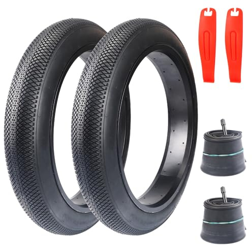 GRELiving Pack of 2 Fatbike Tyres 20/24/26 x 3.0 Heavy Duty E-Bike with 2 Pieces, Intelligent Fat Valve 24 x 3.0 AV32mm