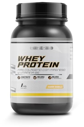 Whey Protein 1KG | 43g Proteína/dosis | Proteína en polvo, BCAA, Glutamina, Colágeno, Magnesio y Vitamina B6 | Aumenta Masa Muscular, Fuerza, Recuperación | Alta Disolución, Fácil Digestión Vainilla