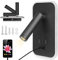 UrbanHomes Applique murale LED d'intérieur 12 W avec interrupteur, port de charge USB, éclairage intérieur moderne 3000 K, éclairage mural pour chambre à coucher, salon, bureau (noir)