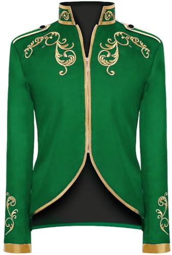 FYMNSI Costume de prince pour homme, blazer, gothique, steampunk, manteau frack pour homme, smoking, costume festif, médiéval, victorien rétro, vert, L