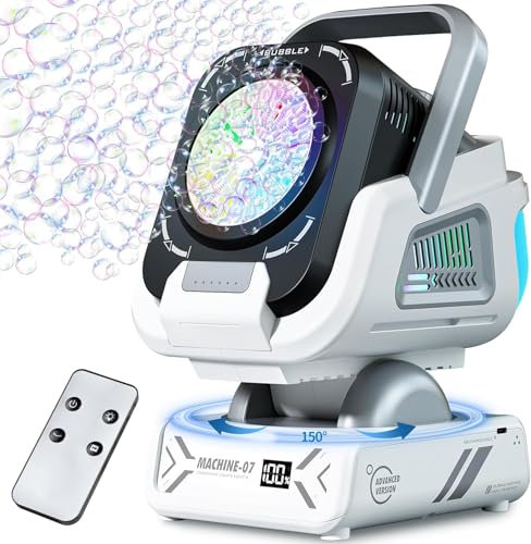 2025 Upgraded Bubble Machine mit Fernbedienung, Automatische Rotation & RGB Lichter, 1800mAh Wiederaufladbarer Akku, Typ-C-Ladung, Bubble Maker für Kinder, Hochzeiten, Geburtstagsfeiern,