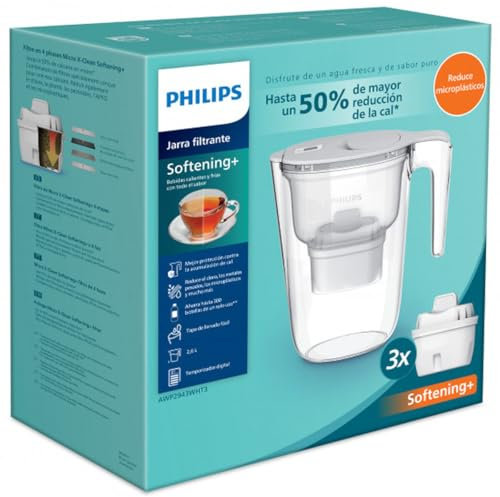 PHILIPS Jarra filtrante de plástico con 3 cartuchos, 1.1L, filtro Maxtra, mango ergonómico, ideal para agua pura y refrescante - 1.1L, Blanco