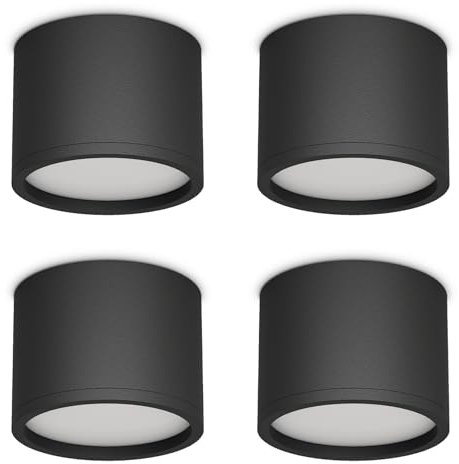 Klighten 4 Pcs faretto soffitto Cilindrico - GX53 LED faretti da soffitto Rotondi, Farette da Soffitto Nero, faretto a soffitto Alluminio, Per Soggiorno, 80x60mm, Lampadina non Inclusa