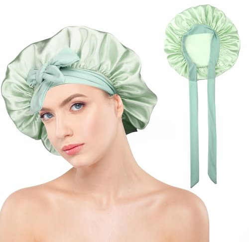 Dimeho Seidenhaube zum Schlafen, Satinhaube Doppellagige mit Satin Gefütterte Haarhaube mit Verstellbarem Bindeband für Frauen die Natürliches Lockiges Haar Schlafen