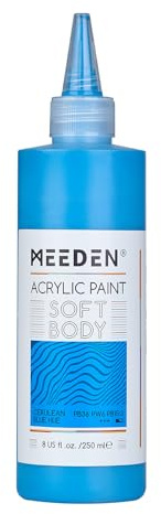 MEEDEN Mjuk Akrylfärg: Ceruleanblå Nyans 250ml Akrylfärg i Ergonomisk Flaska - Flytande Konstfärger för Konstnärer och Dukmålning