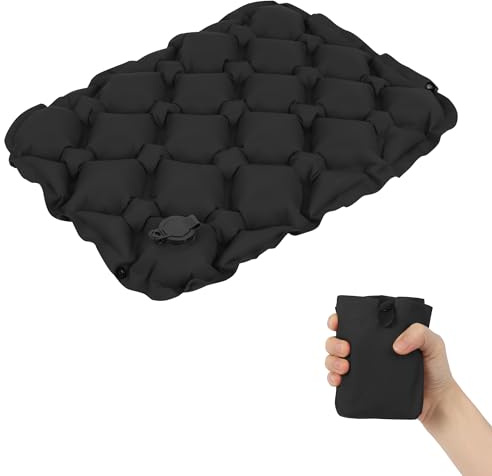 Inflatable Air Seat Cushion, Portable Travel Pressure Relief Pad for Camping, Office Chair, Long Flights, Foldable Lightweight Design (Black)