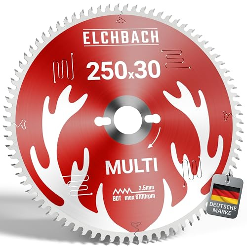 Elchbach® Multi Kreissägeblatt 250×30 mm Hartmetall - für Holz, Metall, Aluminium & Kunststoff - Sägeblatt 250x30 mm kompatibel mit Gehrungssäge & Tischkreissäge von Bosch & Metabo