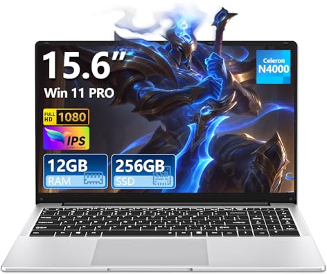 KeeUiU 15,6 Pollici PC Portatile 12GB RAM 256GB SSD N4000 Notebook Gamers Netbook Schermo Full HD 1920x1080 Laptop WiFi5 BT Mini HDMI Apertura 180 Gradi Computer Portatile Studenti e Aziende