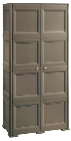 MA MAISON Armadio Multiuso in Plastica 2 Ante con 4 Scomparti e Vano Portascopa, Mobile Alto Organizzazione Casa per Lavanderia, Ingresso e Ripostiglio, 79x43x164 cm (Wengé)
