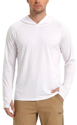 HYCOPROT Rashguard Anti UV Hommes Manches Longues Capuche UPF 50+ Hauts de Bain Protection Respirabilité Solaire T-Shirts de Sport Séchage Rapide Tops Hauts de Sport pour Plage Natation Course à Pied