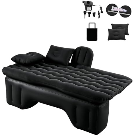 Hocomay Air Mattress for Car, 135 * 70 * 38cm Inflatable Air Mattress with Ignitor Inflatable Pump and Two Pillows, Travel Camping Mattress for Rear Seat Sleeping, Camping, Hiking, Travel