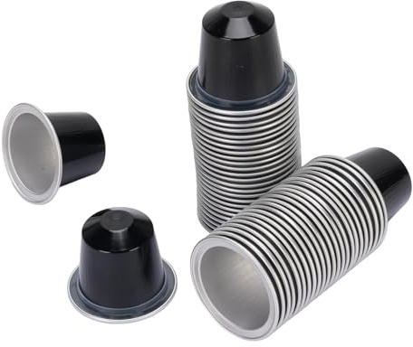 Generic Kaffekapseltätningslock 50 St Aluminiumfolielock för Konservering Av Färskt Kaffe med Tillbehör Sked och Borste (Svart)