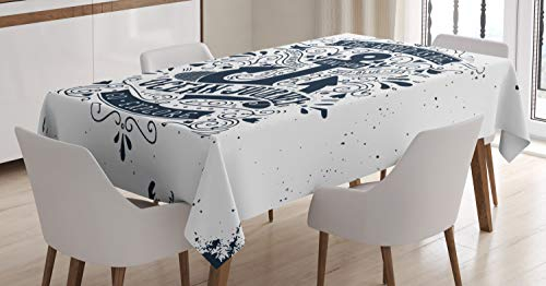 ABAKUHAUS Anker Tischdecke, Abenteuer Exploration, Für den Inn und Outdoor Bereich geeignet Waschbar Druck Klar Kein Verblassen, 140 x 170 cm, Dunkelblau und Weiß