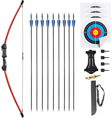 Mxessua 45 Youth Bow and Arrows Set for Kids 8-12 Teens Recurve Archery Beginner Gift Longbow Kit 9 Arrows, 4 Target Face Toy for Backyard Game Age 12-14 14-16 Red