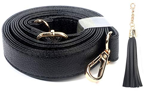 BEAULEGAN Crossbody Bag Strap Full Grain - Microfiber Leather - Replacement for Handbag/Purse, Adjustable 150 cm Long Black (1.3 cm/Gold)