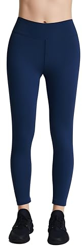 iloveSIA Damen Sport Leggings 7/8 Lang Blickdichte Sporthose Hoher Bund Basic Leggings aus Baumwolle Fitness Yoga Hosen Dunkelblau S