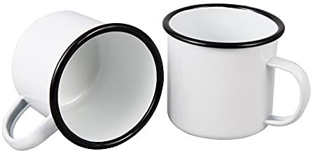 IMEEA 17oz/500ml Enamel Mugs White Camping Mugs Enamel Coffee Tea Mug Set Drinking Cups for Camping Picnic Home Office, Set of 2