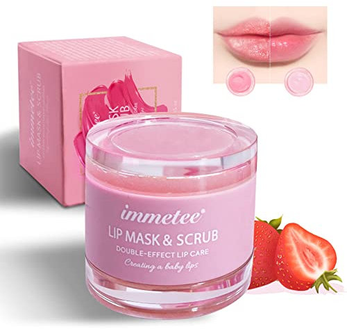 immetee Lip Mask Lip Scrub, 2 in 1 Lip Balm Lip Care Mask, Dry Lip Repair, Fades Lip Lines, Overnight Lip Treatment.