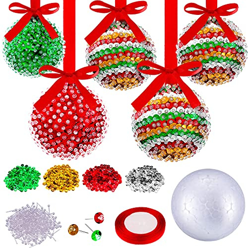 Sumind 3609 Pcs (8 Sets) Christmas Crafts Sequin Ornament Kits Christmas Tree Crafts for Adults DIY Hanging Sequin Balls Decorations for Xmas Tree Decorations Supplies