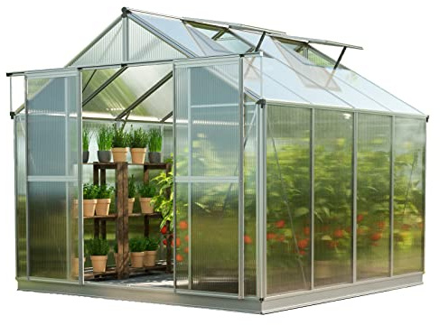 GFP Serra Topas 4 telaio in alluminio 225 x 259 cm, lastre a doppia parete di 8 mm, con apri-finestra automatico e telaio di fondazione