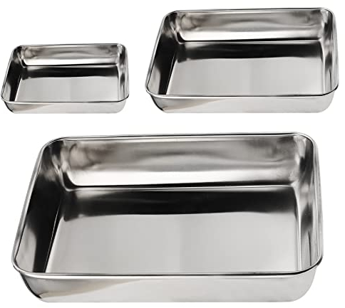 ZOENHOU Set of 3 Baking Trays, Large Non Stick Stainless Steel Baking Sheets, Rectangular Serving Cookie Pan, Professional Baking Pans Oven Cooking Tray for Toaster Dishwasher