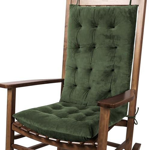 FlyGulls Rocking Chair Cushions Indoor Velvet Chair Pads High Back and Seat Cushion 2 Piece Set Green
